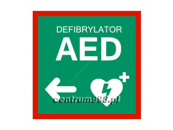 Tablica kierunkowa AED w lewo - 20x20 cm