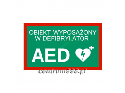 Tablica informacyjna AED - obiekt wyposażony 25x15 cm