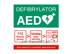 Tablica informacyjna AED - schemat postępowania 30x30 cm