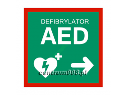 Tablica kierunkowa AED w prawo - 20x20 cm